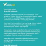 Pernyataan resmi green sm indonesia mengenai insiden dekat stasiun bekasi timur pada 27 april 2026 teal poster dengan logo